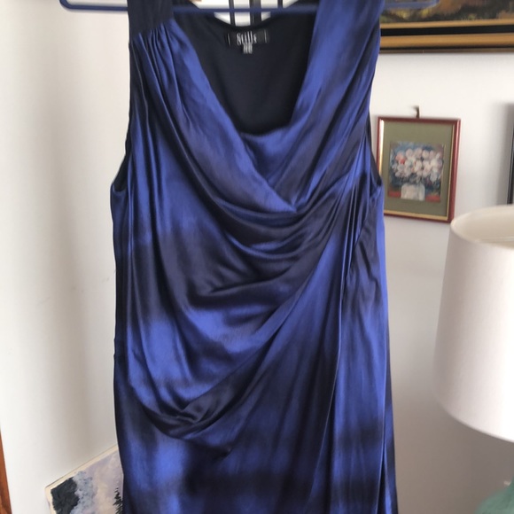 Stills Blue Silk Cowl Neck Bubble Hem Dress - Picture 6 of 10